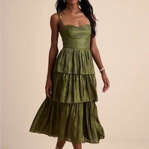 Elegant Olive Green Tiered Dress